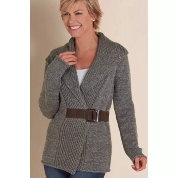 Soft Surroundings Wool Knit Cardigan Womens S Gray Fall Boho Bohemian Layering - Picture 9 of 10